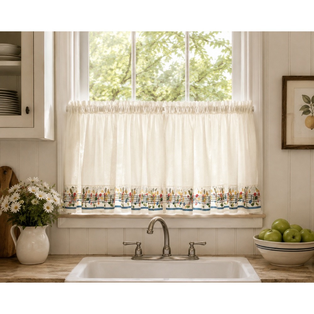 Vintage NOS Dinah's Place Musical Notes Ruffled Kitchen Curtain Tier